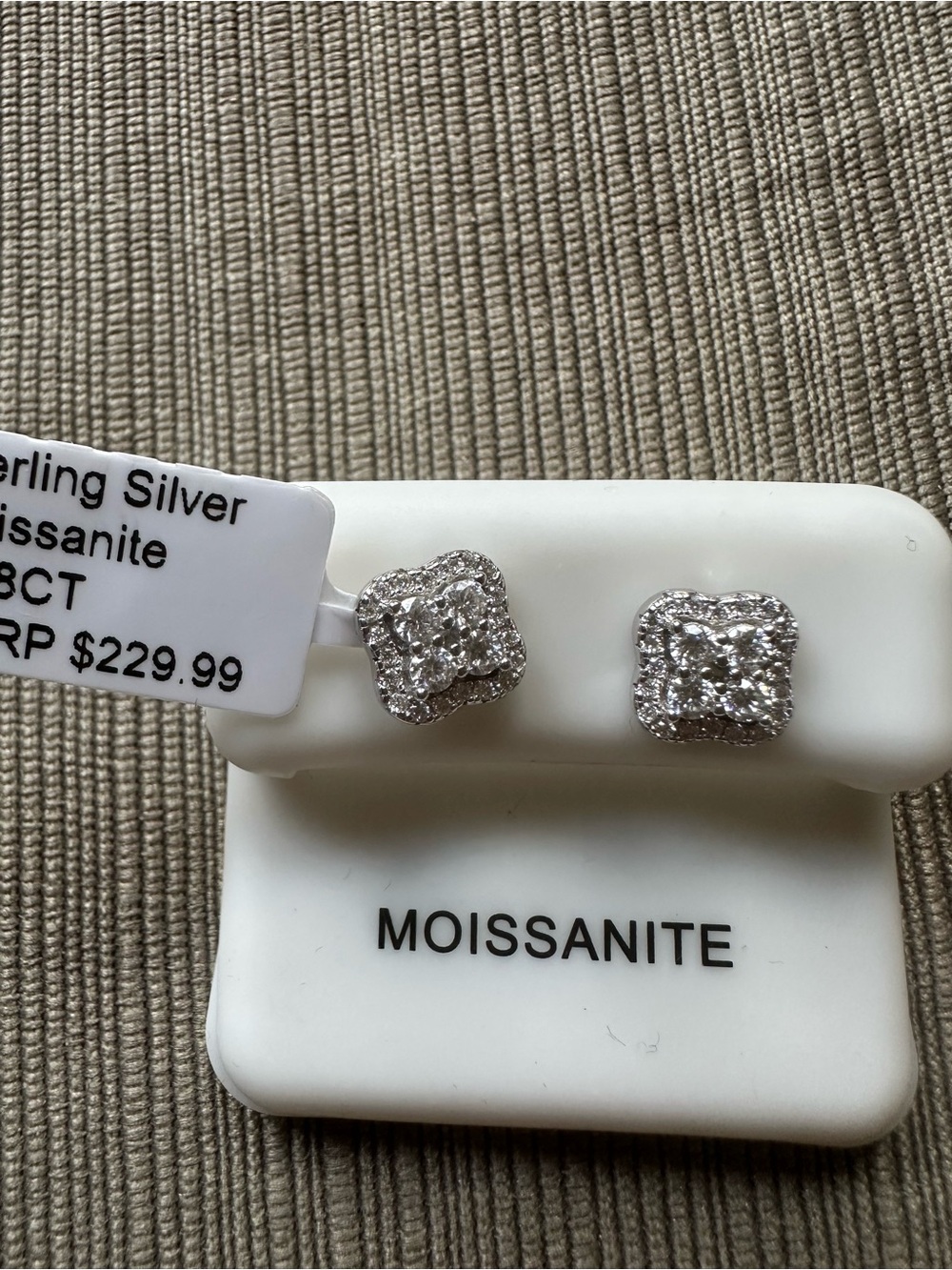 Sterling Silver Moissanite Square Halo Stud Earrings - White